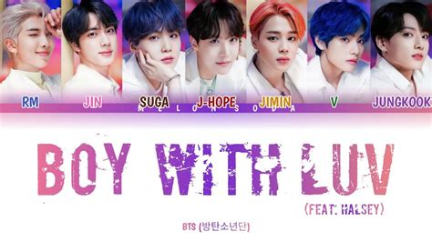 BTS Boy With Luv Feat Halsey Color Coded Lyrics HAN ROM ENG INA