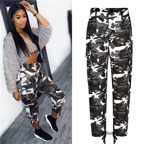 New Women Ladies Fashion Casual Pants Camo Cargo Trousers Pants Army Camouflage Long Pants Plus