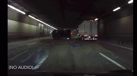 DASH CAM TUNNEL FLIP Truck Caught On Camera Flipping Over On Its Side