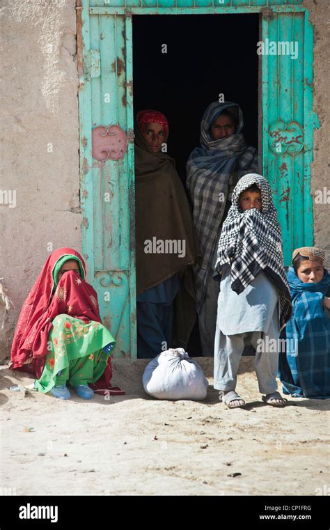 Pashtun Children In Doorway In Helmand Province Afghanistan Stock