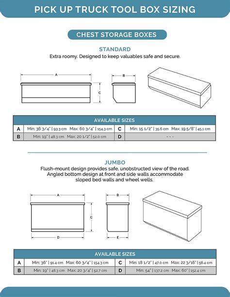 Pickup Tool Box and Storage Box Sizes and Dimensions (Illustrations)