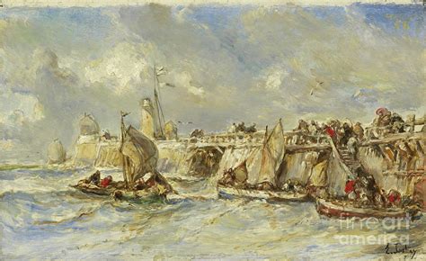 Landing Stage On The Jetty C 1860 Painting By Louis Eugene Gabriel