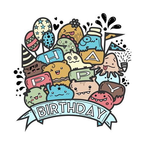 Cute monster doodle vector for happy birthday card. 558325 Vector Art at Vecteezy