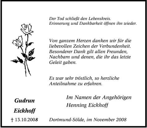 Traueranzeigen Von Gudrun Eickhoff Trauer In Nrw De