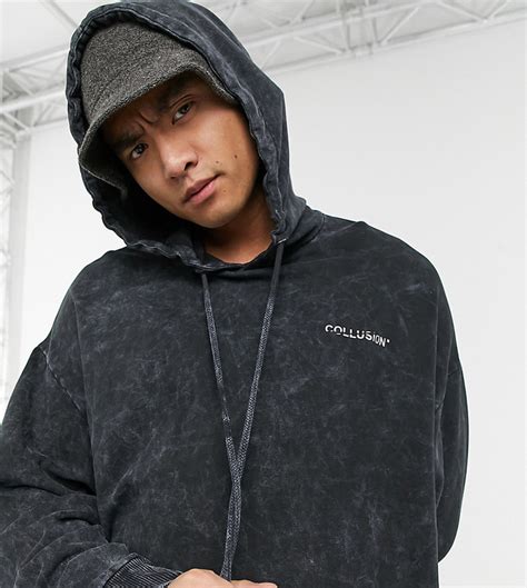 Collusion Oversized Matching Hoodie In Charcoal Acid Wash Shopstyle