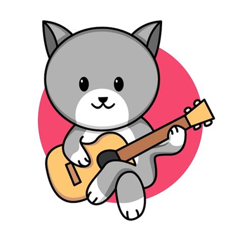 Ilustraci N De Dibujos Animados Lindo Gato Tocando La Guitarra Vector