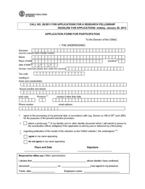 Fillable Online Application Form Universit Degli Studi Di Trento Fax