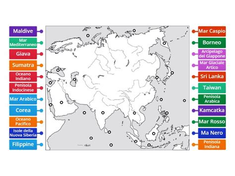 Cartina Dell Asia Mari Oceani Penisole Isole Diagrama Con Etiquetas