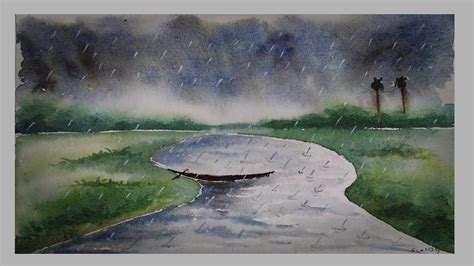 How To Paint A Rainy Days Scenery Water Colour Painting Youtube