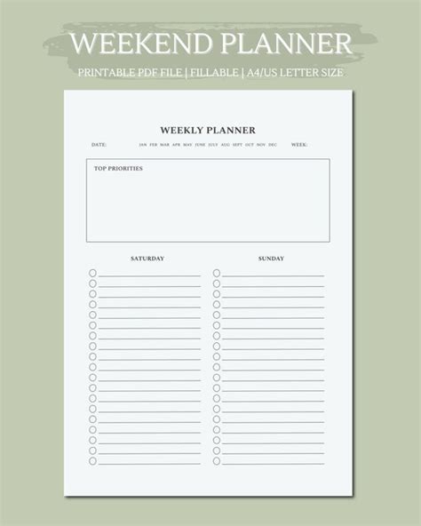 Printable Weekend To Do List Printable Weekend Planner Etsy