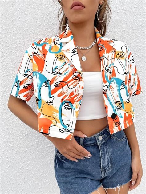 SHEIN EZwear Camisa Con Estampado De Figura Pincelada SHEIN