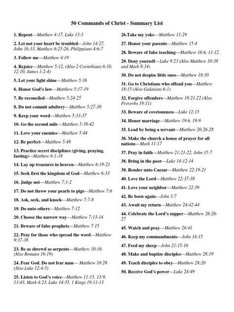 50 Commands Of Christ Pdf Gospel Of Matthew Bible Content