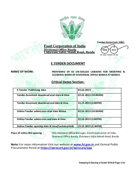 Fillable Online Fci Gov Tender Form Cost 590 Fax Email Print PdfFiller