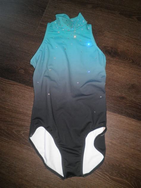 SA Preloved Solo Balera Teal Ombre Cut Out Leotard Size SA With Added