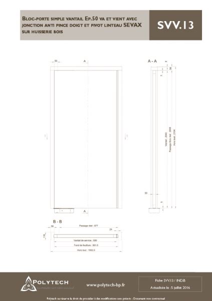 Bloc Porte Simple Vantail Ep 50 Va Et Vient Avec Jonction Anti Pince