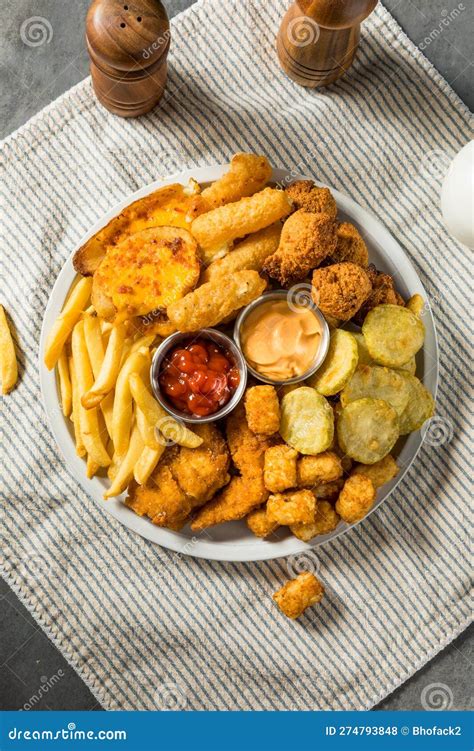 Deep Fried Appetizer Platter With French Fries Stock Photo Image Of