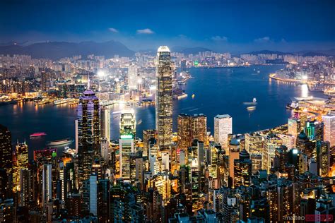 Aerial View Of Intersection With Traffic At Night Hong Kong