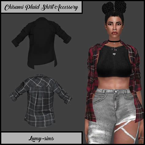 Lana Cc Finds Lumy Sims Chisami Plaid Shirt Accessory Download Sims Sims 4 Clothing Sims 4 Cc