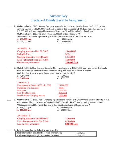 File Lecture Notes 1 3 7 10 Answer Key Lecture 4 Bonds Payable