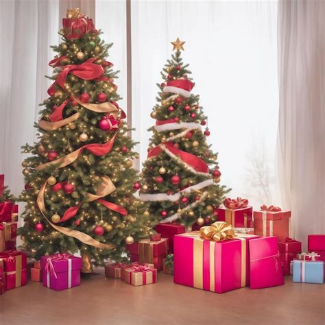 Árbol de navidad decorado con cajas de regalo Foto Premium