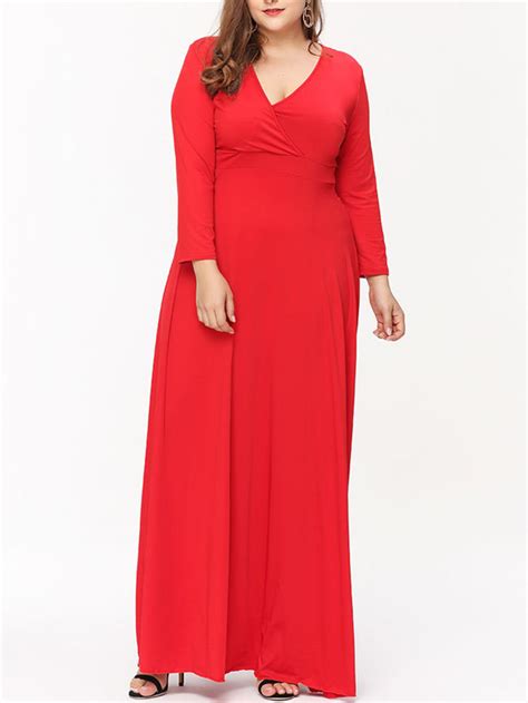 Deep V Neck Plain Plus Size Maxi Dress