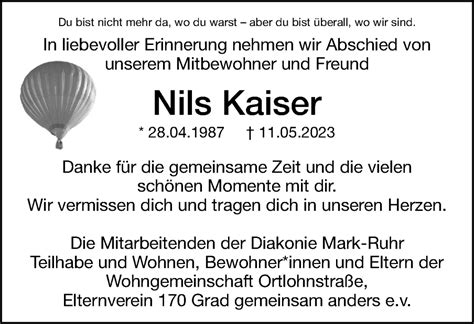 Traueranzeigen Von Nils Kaiser Trauer In NRW De