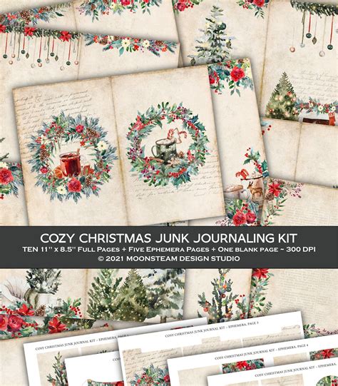 Christmas Junk Journaling Kit With Holly Wreaths