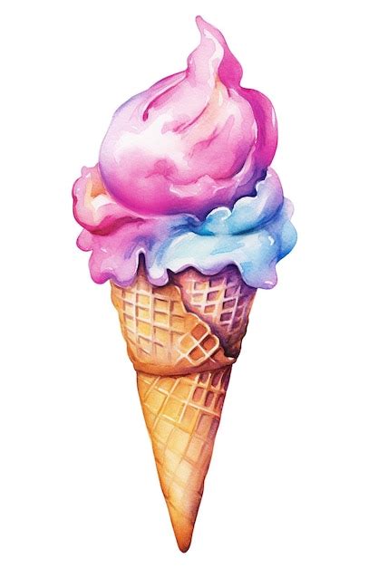 Premium Ai Image Ice Cream Cone Watercolor Clipart Cute Isolated On