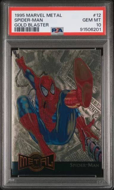 1995 MARVEL METAL Gold Blaster 12 Spider Man PSA 10 GEMME COMME NEUF