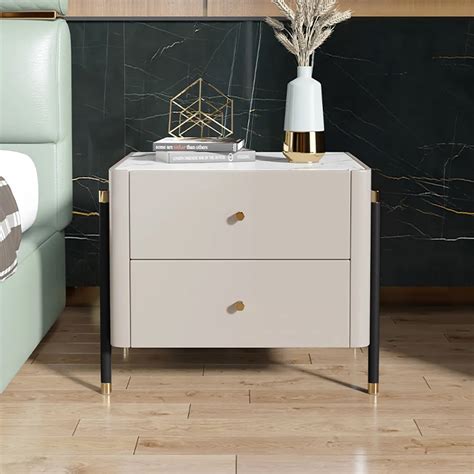 Modern Luxury Khaki Nightstand 2 Drawer Bedside Table With Sintered