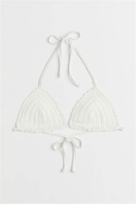 Crocheted Triangle Bikini Top White Ladies Handm Us