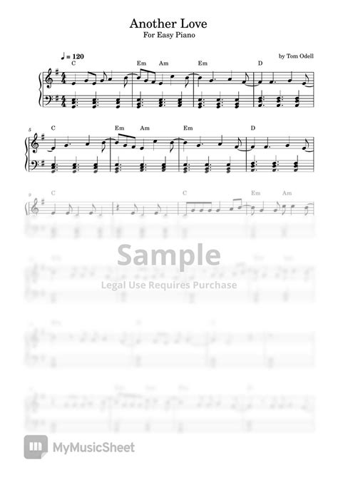 Tom Odell Another Love Tom Odell For Easy Piano Sheets By Poon