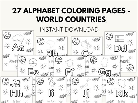 28 Printable Alphabet Country Coloring Pages: Worksheets for Kids. for ...