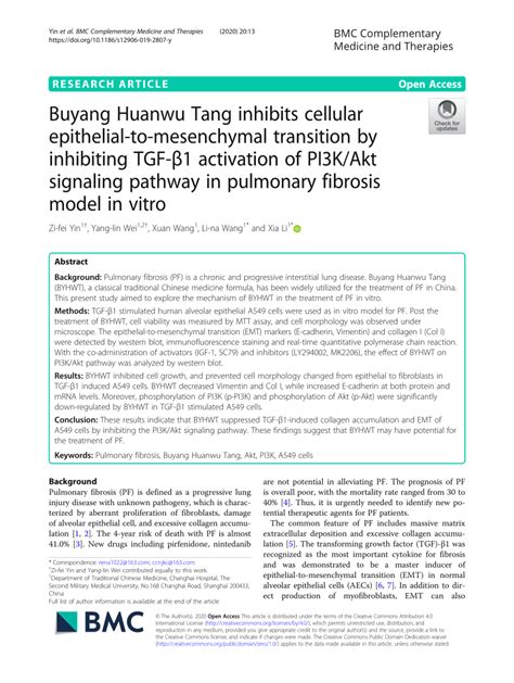 Pdf Buyang Huanwu Tang Inhibits Cellular Epithelial To Mesenchymal