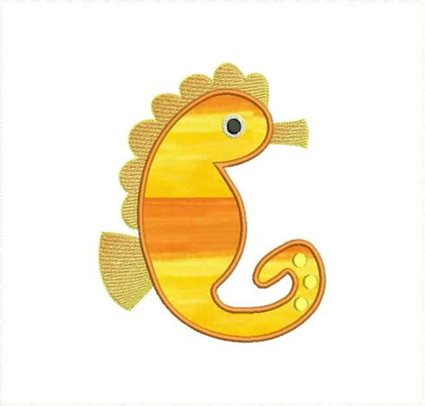 Cute Seahorse Applique Machine Embroidery Design Blended Etsy