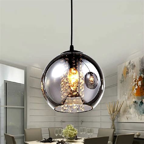 MAMEI Free Shipping Modern Grey Glass Pendant Light Fixture with Crystal Drop 20cm-in Pendant ...