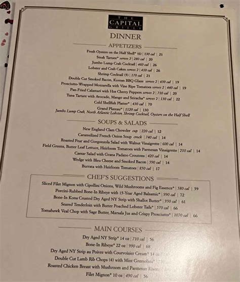 Menu For The Capital Grille Las Vegas Blvd South Suite Las