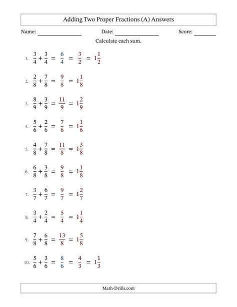 Adding Two Proper Fractions With Equal Denominators Mixed Fractions