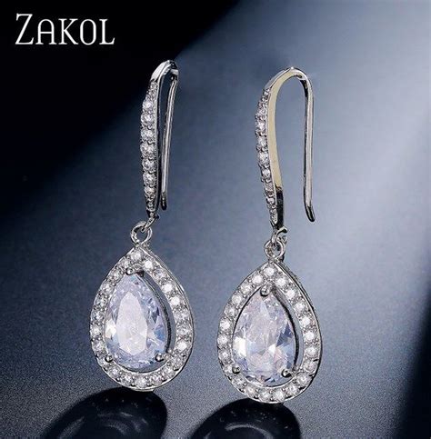 Waterdrop Cubic Zirconia Drop Rhodium Plated Silver Earrings Bridal