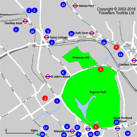 London Hotel Street Map Around Regents Park and Baker Street