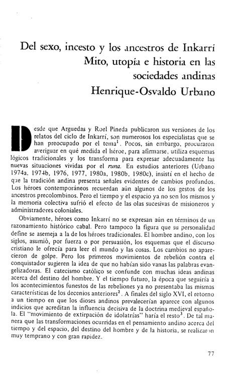 Pdf Del Sexo Incesto Y Los Ancestros De Inkarrí Mito Utopía E