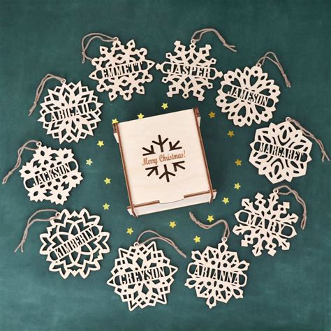 Set Of Personalized Wooden Snowflake Ornaments Wood Etsy