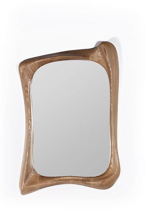 Modern Mirror Frame Solid Wood Organic Shape Natural Stain For Sale At