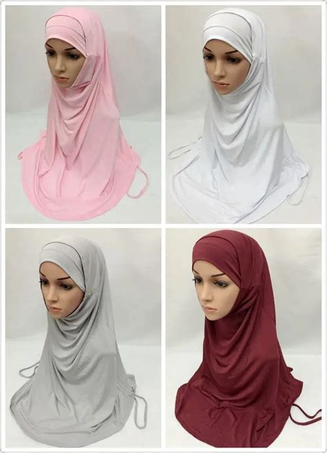 Fashion 2 Piece Modal Cotton Solid Color Muslim Head Coverings Amira