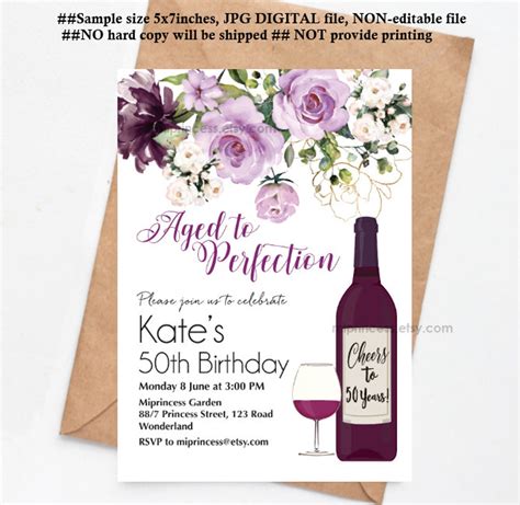 Wine Invitation Women Birthday Party Aged To Perfection Floral Etsy