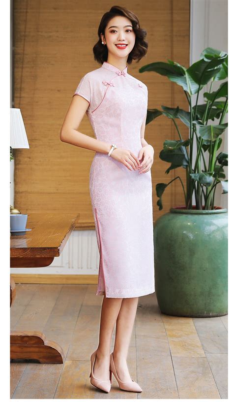 Elegant Back Zip Qipao Cheongsam Chinese Dress Pink Qipao Cheongsam