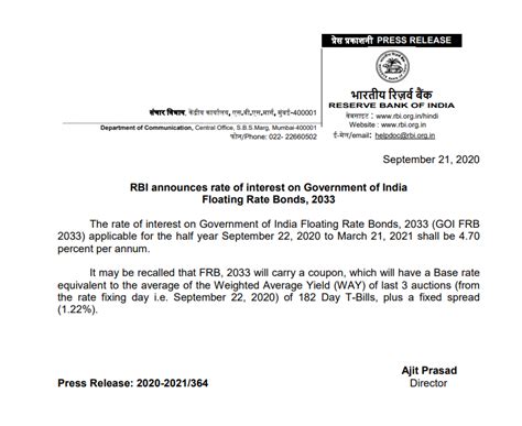 RBI Announces Rate Of Interest On Government Of India Floating Rate