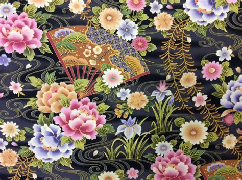 Asian Exotic Floral Japan Multicolor Japan Asian Cotton Quilt Fabric Tp049