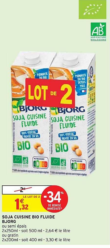 Promo Soja Cuisine Bio Fluide Bjorg Chez Intermarch Express