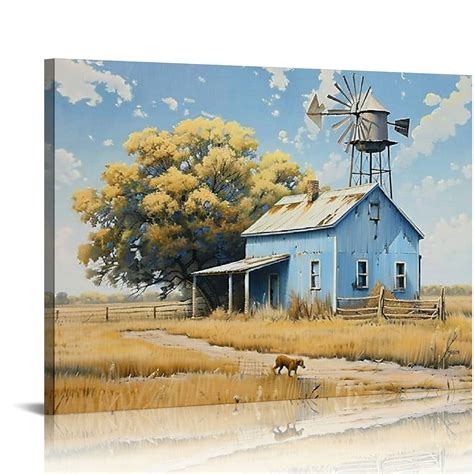 Gotuvs Barn Picture Farmhouse Canvas Wall Art Farm Teal Old Barn